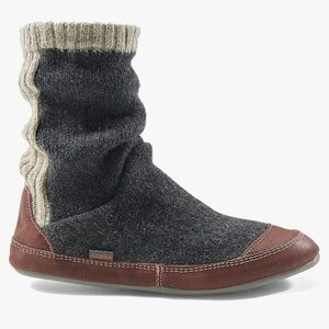 Acorn Knit Slipper Boots - Gray and Burgundy